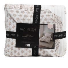 the rachel zoe bedding set is in white and brown