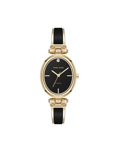 Anne Klein Black/Gold-Tone Oval Diamond Accented Bangle Watch Elegant Black Diamond Watch For Evening, Elegant Adjustable Jewelry With Round Dial, Black Diamond Watch With Round Dial For Evening, Elegant Adjustable Watch With Round Dial, Timeless Black Diamond Watch For Evening, Black Diamond Watch For Evening, Elegant Black Diamond Watch For Formal Occasions, Black Diamond Watch With Rectangular Dial For Evening, Elegant Diamond Watch With Rectangular Stainless Steel Dial