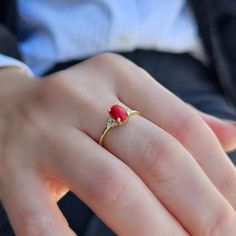 💎Discover the perfect balance of elegance and simplicity with our Minimalist Coral & Diamond Gold Ring. Crafted in solid 14K gold, this stunning red gemstone ring is ideal for daily wear. The natural coral adds a unique touch to this piece, making it a thoughtful gift for your best friend. Stand out with this timeless and chic gold ring. 💎We can make our product on the list in the colored stones you want. Feel free to send us a message so we can check. 💎 F E A T U R E S ▸ Made to Order ▸ Cust Modern 14k Gold Red Rings, Dainty Red 14k Gold Rings, Minimalist 14k Gold Ring In Red, Minimalist 14k Gold Red Ruby Ring, Minimalist 14k Gold Red Ring, Minimalist Red Birthstone Ring In 14k Gold, Red Minimalist Ruby Promise Ring, Minimalist Red 14k Gold Ring, Minimalist Red Ruby Ring