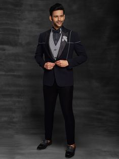 Black Colour Mens Tuxedo Suit For any occassion. This blazer Comes With A waist coa, Trouser,shirt & bow just as shown in the picture,suitable for groom and groomsmen for wedding,reception,cocktail,engagement wear.mens wedding suit & tuxedo must have in a mens wardrobe. Latest Designer Suits For Men, Coat Suit For Men, Italian Tuxedo, Unique Mens Wedding Suits, Engagement Suits, Reception Suits, Reception Cocktail, Mens Tuxedo, Mens Wardrobe