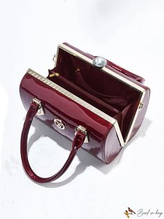 BirdinBag - Boston Bag: Small Double-Handled Metal DÃÂÃÂ©cor Large Capacity Top Handle Clutch, Burgundy Satchel Shoulder Bag With Detachable Handle, Evening Shoulder Bag In Burgundy, Burgundy Shoulder Bag For Evening, Evening Burgundy Shoulder Bag, Burgundy Handheld Shoulder Bag With Detachable Strap, Formal Top Handle Clutch With Large Capacity, Formal Handheld Bags With Large Capacity, Formal Handheld Bag With Large Capacity