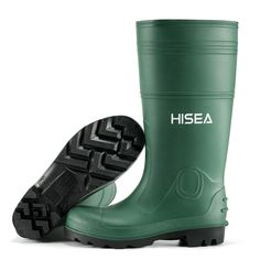 PRICES MAY VARY. 【100% Waterproof】HISEA men's rain boots are crafted by PVC and injection molded construction, providing seamless design that is not only up to 30% lighter but also completely waterproof. Whether you are working in wet environments or engaging in water-related activities, it always keep your feet dry and cozy. 【Comfortable and Supportive】These rain boots feature a scalloped top-line design to accommodate flexing in the calf area to reduce irritation. Folding guide along the shaft allows for customized height. The inclusion of a steel shank adds extra arch support, further enhancing both comfort and stability. 【Anti-Slip and Durable】Durable and self-clean outsoles equipped with an aggressive tread design that offers excellent traction, style and performance for outdoor activ Waterproof Green Boots For Rainy Season, Green Waterproof Boots For Rainy Season, Green Rain Boots For Outdoor Use In Rainy Season, Green Outdoor Boots For Rainy Season, Green Boots For Outdoor Rainy Season, Green Boots For Rainy Outdoor Season, Green Rainy Season Outdoor Boots, Green Rain Boots For Rainy Season, Green Boots For Rainy Season