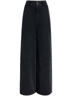 KHAITE Isla wide-leg Jeans - Farfetch Wide Leg Black Jeans, Black Wide Leg Jeans, Jean Large, Airport Fashion, Short Leggings, Virtual Closet, Knitwear Cardigan, Wide Leg Denim, High Waist Jeans