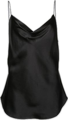 Black Silk Sleeveless Tank Top, Chic Silk Top With Cowl Back, Chic Silk Camisole Top, Black Satin Cami Top, Chic Silk Spaghetti Straps Tops, Chic Night Camisole For Spring, Black Satin Blouse For Summer, Black Silk Camisole Top, Elegant Viscose Camisole Tops