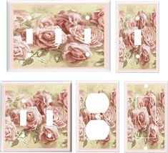 four light switch covers with pink roses on them