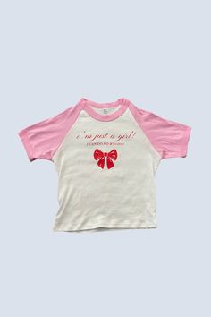 ✰Cap Sleeve Baby Rib Crop Top✰Size up for a looser fit!✰Photo features "Cream" and "Pink Raglan Tee" Pink Graphic Print T-shirt For Loungewear, Pink Slogan T-shirt For Loungewear, Playful Pink T-shirt With Slogan, Cute Pink T-shirt With Text Print, Playful Pink Tops With Letter Print, Cute Pink Crew Neck Top, Pink Long Sleeve Slogan Top, Pink Long Sleeve Top With Slogan, Pink Short Sleeve Shirt For Loungewear