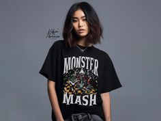 Get ready to channel some vintage Halloween vibes with our Retro Monster Mash Fall Tee! Perfect for crisp autumn evenings and festive gatherings, this shirt brings a nostalgic twist to your seasonal wardrobe. These 100% cotton garment-dyed comfort colors unisex shirts are made from premium quality materials. The soft-washed, garment-dyed fabric brings extra coziness to your wardrobe while the relaxed fit makes it an excellent daily choice. The double-needle stitching throughout the tee makes it Grunge T-shirt For Fall Fan Merchandise, Alternative Style Crew Neck T-shirt For Fall, Alternative Crew Neck T-shirt For Fall, Alternative Fall Crew Neck T-shirt, Alternative Style T-shirt For Fall Concert, Vintage Halloween Concert T-shirt, Grunge Graphic T-shirt For Fall, Alternative Halloween T-shirt With Letter Print, Vintage Graphic T-shirt For Fall