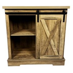 an old wooden cabinet with sliding doors on the front and side panels, isolated against a white background