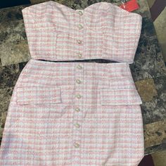 Brand New! Good For Brunches, Tea Parties, Etc.. It’s A Size M With No Stretch. Pink Tweed Set, Tweed Two Piece, Tweed Set, Hip Hop Costumes, Mini Pleated Skirt, Plaid Set, Satin Mini Skirt, Red Pencil Skirt, Corset Skirt