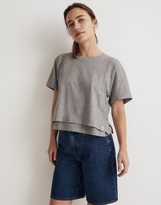 Double-Layered Boxy Tee Sporty Boxy Fit T-shirt For Everyday, Summer Athleisure Tops For Layering, Sporty T-shirt With Relaxed Fit And Shirttail Hem, Sporty Crew Neck T-shirt For Layering, Boxy Fit Short Sleeve Top For Layering, Sporty Muscle Tee With Relaxed Fit For Spring, Sporty Relaxed Fit Muscle Tee For Spring, Sporty Crew Neck Muscle Tee For Spring, Casual Boxy Fit Top For Layering