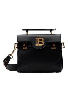 Balmain: Black Smooth Leather B-Buzz 23 Bag | SSENSE Balmain B Buzz Bag, Black Leather Flap Bag With Logo Hardware, Luxury Tote Satchel With Logo Hardware, Black Rectangular Flap Bag With Logo Hardware, Leather Flap Bag With Logo Hardware For Everyday Use, Leather Satchel With Logo Hardware For Everyday Use, Black Satchel Bag With Logo Hardware, Everyday Satchel Shoulder Bag With Logo Hardware, Black Satchel With Logo Hardware And Double Handle