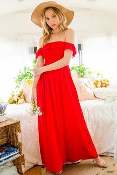 The highlight of the day would be you in our Alba Ruffled Off The Shoulder Maxi Dress. This beautiful maxi shows off your sun kissed shoulders in its off the shoulder neckline. Just add corked heels. * 100% Rayon Highlight Of The Day, Off The Shoulder Maxi Dress, Sun Kissed, Red Formal Dress, Off The Shoulder, The Day, Bridesmaid Dresses, Maxi Dress, Formal Dresses