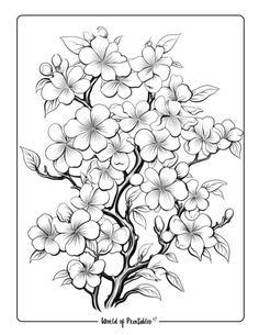 a black and white drawing of flowers