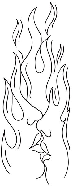 a black and white drawing of flames