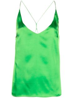 spaghetti-strap satin camisole from Blanca Vita featuring satin finish, spaghetti straps, V-neck, sleeveless and mela green. Green Silk V-neck Top, Silk V-neck Tank Top With Adjustable Straps, Silk V-neck Camisole With Adjustable Straps, Satin V-neck Camisole With Delicate Straps, Elegant Green V-neck Camisole, Green Sleeveless Camisole With Straps, Green Silk Slip Dress With Spaghetti Straps, Green Tank Top For Night Out, Satin Cami Slip Dress With Delicate Straps