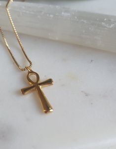 Ankh pendant necklace + adjustable link Ankh [the key of life] Box necklace style 18k plated Water friendly Gold Egyptian Jewelry, Spiritual Cross Pendant Necklaces For Gift, Spiritual Cross Pendant Necklace For Gift, Spiritual Crucifix Necklace As Gift, Spiritual Crucifix Necklace For Gift, Spiritual Charm Necklace With Cross Pendant And Adjustable Chain, Adjustable Cross Pendant Necklace As Gift, Spiritual Ankh Cross Necklace Gift, Adjustable Pendant Cross Necklace Gift