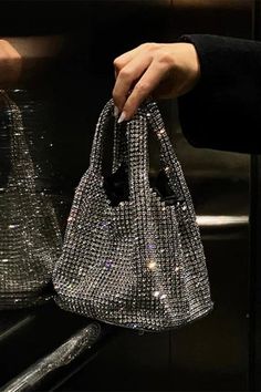 Sparkle Bag, Metallic Fashion, Rhinestone Bag, Handbag Essentials, Starry Nights, Bucket Handbags, Crystal Bags, Rhinestone Chain, Mini Handbags