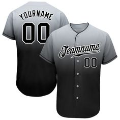 a black and grey baseball jersey with the name teamname on it, in front of a white background