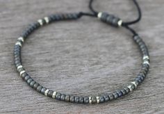 Diy Guys Bracelet, Men Bead Bracelet Ideas, Adjustable Gray Bracelets With Silver Beads, Adjustable Gray Bracelet With Silver Beads, Adjustable Gray Hand-strung Beaded Bracelets, Adjustable Gray Beaded Bracelets With Silver Beads, Minimalist Adjustable Gray Bracelet, Accessories Essentials, Surfer Bracelets