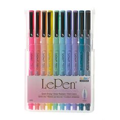 Marvy Uchida Le Pen Pastel These smooth, sleek pens with a lightweight barrel design have a 0.3 mm point size. They-re great for business forms, notebooks, diaries, memo pads and letters. The inks are smudge proof and come in a variety of different colors. The ink colors match the barrel colors.   What You Get       Set of 10 Colors Matching, Memo Pads, Art Supply, School Organization, Grade School, Memo Pad, 2024 Vision, 8th Grade, Paint Markers