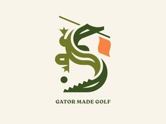 the gator made golf logo is shown in green, orange and white colors on a beige background