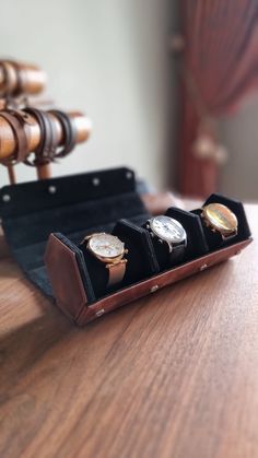 "This hexagon jewelry organizer is perfect for keeping our watches safe and organized, which is our favorite accessory. This stylish leather watch roll is handmade from premium brown crazy horse cowhide leather to suit your watches You can easily carry it with you on travels, leather watch box for men will stand as a stylish accessory on your dressing table. Or you can conveniently place it in your drawer, closet. You can also use this watch stand as a necklace organizer, accessories organizer, Watch Box For Men, Hexagon Jewelry, Leather Watch Roll, Jewellery Organizer, Men Jewellery, Leather Watch Case, Watch Safes, Mens Watch Box, Suede Jewelry