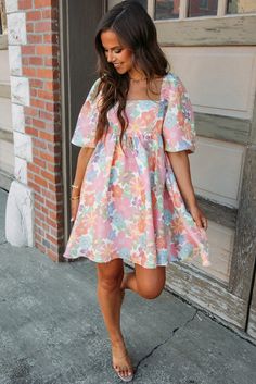 Pink    Size Puff Sleeve Babydoll Dress, Rosé Summer, Vestidos Color Rosa, Flower Skirt, Floral Squares, Puffed Sleeves Dress, Pink Summer, Fashion Seasons, Summer Floral