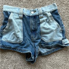 Nwot Pacsun Shorts High Waist Color Block Bottoms For Summer, High Waist Color Block Denim Jeans, Blue Color Block Short Bottoms, Blue Color Block Shorts, Casual Color Block Short Bottoms, Summer Color Block Cotton Jeans, Casual Color Block Denim Jeans, Casual Color Block Short Length Bottoms, High Rise Color Block Denim Jeans