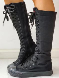 Lace-up Canvas Boots | ECHOINE Alt Boots, Boots Female, Flat Heel Boots, Wedge Loafers, Zipper Heels, Canvas Boots, Purple Mini Dresses, Short Sleeve Romper, Backless Mini Dress