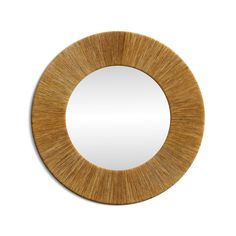 a round mirror that is made out of wood