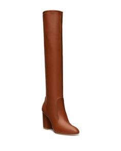 Stuart Weitzman Yuliana 85 Block Heel Slouch Boots Elegant Brown Knee-high Boots For Formal Occasions, Elegant Brown Knee-high Boots For Evening, Elegant Brown Knee-high Boots, Luxury Almond Toe Knee-high Boots For Formal Occasions, Luxury Formal Knee-high Boots With Almond Toe, Elegant Brown Evening Boots, Elegant Brown Heeled Boots For Evening, Elegant Brown Square Toe Knee-high Boots, Elegant Brown Knee-high Boots With Square Toe