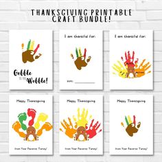 four thanksgiving printable cards with handprints on them