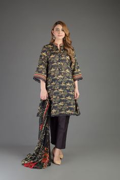 Traditional Printed Unstitched Suit For Formal Occasions, Formal Anarkali Dupatta With Printed Motifs, Elegant Printed Unstitched Suit For Formal Occasions, Elegant Printed Unstitched Formal Suit, Elegant Formal Printed Unstitched Suit, Unstitched Black Cotton Sets, Elegant Black Cotton Lawn Suit, Black Cotton Sets With Printed Motifs, Black Lawn Suit With Dupatta For Eid