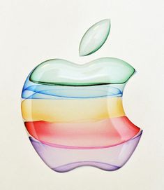 an apple logo is shown on the back of a white background with multicolored waves