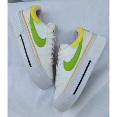 Brand New With Box / No Box Top - Size: 7.5 Women's - Same Day Shipping - All My Footwear / Apparel Is 100% Nike Authentic - Firm Price Thank You! Nike White Low-top Platform Sneakers, Trendy White Skate Shoes With Perforated Toe Box, White Platform Sneakers With Gum Sole For Spring, Nike Green Skate Shoes With Perforated Toe Box, Nike White Platform Sneakers With Gum Sole, Trendy White Sneakers With Perforated Toe Box, White Platform Sneakers With Branded Heel, White Spring Athletic Platform Sneakers, Nike White Leather Platform Sneakers