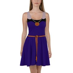 Dress to impress with this sleeveless skater dress! The soft fabric and flared skirt give it an elegant twist that brings out the intricate design with a beautiful vibrancy. * 82% polyester, 18% spandex * Fabric weight: 6.78 oz/yd² (230 g/m weight may vary by 5% * Smooth and elastic fabric * Mid-thigh length flared skirt * Elastic waistline * Overlock seams, coverstitch hemline This product is made especially for you as soon as you place an order, which is why it takes us a bit longer to deliver Purple Fantasy Dress For Costume Party, Purple Fantasy Costume Party Dress, Fantasy Style Purple Dress For Costume Party, Fantasy Dress For Halloween Themed Events, Snow White Dress For Halloween Costume Party, Purple Fantasy Dresses For Fantasy Events, Snow White Halloween Costume Party Dress, Blue Fantasy Dress For Halloween, Fantasy Blue Dress For Halloween