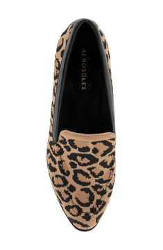 A pointed toe and stacked heel balance a knit loafer detailed with edgy leopard print. Textile upper/synthetic lining/rubber sole Imported Leopard Print Flat Shoes, Leopard Print Shoes Flats, Leopard Print Loafers, Leopard Loafers, Leopard Print Flats, Leopard Print Shoes, Wardrobe Wishlist, Leopard Flats, Loafer Women