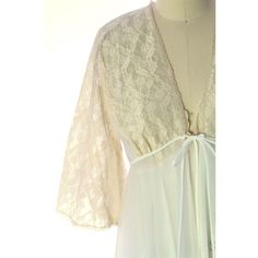 This is one beautiful nylon peignoir ( robe& nightgown) by Val Mode in virginal white, new without tags-I just cleaned out a collection of vintage unworn lingerie including Vanity Fair, Miss Alice, Miss Elaine and more- so check back!The sleeveless 100% nylon nightgown has an empire waist with See-through nude lace cups in the bodice. The robe has the same sheer lace bodice in nude, and 3/4 sleeves in same fabric. The body of the robe is 2 layers of pure white nylon chiffon. The sweep on the Lace Bodice, Sheer Lace, Pure White, Vanity Fair, Empire Waist, Night Gown, Bodice, Bell Sleeve Top, Vintage Outfits