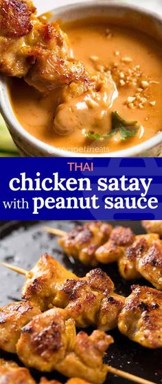 chicken satay with peanut sauce on skewers