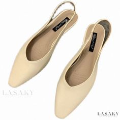 Lasaky - Pointed Toe Flat Sandals with Ankle Strap for Women Trendy Beige Slingback Sandals With Ankle Strap, Cream Slingback Pumps With Flat Heel For Summer, Trendy Beige Ankle Strap Slingback Sandals, Beige Pointed Toe Slingback Sandals, Casual Beige Pointed Toe Slingback Sandals, Casual Beige Slingback Pumps For Summer, Beige Flat Heel Slingback Pumps For Summer, Beige Slingback Pumps With Low Heel For Summer, Summer Party Slingback Flats