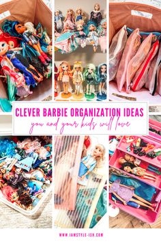 a collage of pictures with barbies and other toys