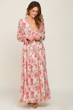 Ivory Floral Chiffon Ruffle Tiered Maxi Dress– PinkBlush Babyshower Dress, Floral Print Chiffon Maxi Dress, Baby Shower Outfit For Guest, Print Chiffon Maxi Dress, Maternity Maxi Dress, Floral Print Chiffon, Maternity Maxi, Womens Floral Dress, Pregnancy Maxi Dress