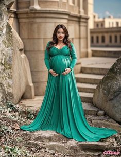 Qteee - Silk-Sheen Cotton Maternity Gown with Trail and Flared Hem - Stylish Photography Dress Dress For Photoshoot, White Evening Gowns, Maternity Gown, Short Gowns, Maternity Gowns, Maternity Portraits, Tie Waist Dress, Pregnancy Maxi Dress, Long Haul