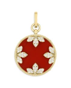 Roberto Coin 18K Yellow Gold Medallion Diamond & Red Agate Pendant Luxury Intaglio Pendant Jewelry, Yellow Gold Carnelian Jewelry With Polished Finish, Luxury Carnelian Jewelry For Formal Occasions, Formal Red Medallion-shaped Jewelry, Luxury Red Gemstone Jewelry, Red Intaglio Jewelry For Formal Occasions, Luxury Gold Carnelian Jewelry, Luxury Red Necklaces, Luxury Red Pendant Jewelry