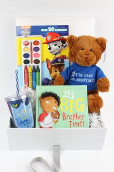 It's Big Brother Time Gift Box-Baby Gift Sets-The Baby Gift People Big Brother Gift Ideas, Big Brother Gifts, Brother Gifts, Big Brother Gift, New Big Brother, Paw Patrol Nickelodeon, Birth Gift, Gift Of Time, Teddy Bear Plush