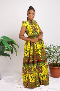 This exquisite outfit is an ideal choice for any occasion, be it a date, hangouts, work, church, dinner, movie night, birthday, wedding or any party. Its versatility ensures it's the perfect fit for every occasion. Features: - Crafted by hand from 100% African wax cotton As always, our designs are completely handmade and can be customized to your liking, this means you're welcome to request alterations, whether it's custom lengths for petite or tall individuals, design element additions or removals, or a different fabric selection. Just get in touch with us and we will be happy to take any special request. For the best fit, you can provide your measurements or select your size from our accurate size chart. Don't forget to include your height when ordering to ensure the perfect length. Care Short Sleeve Printed Maxi Dress For Parties, Yellow Printed Maxi Dress For Party, Yellow Short Sleeve Maxi Dress For Party, Printed Yellow Maxi Dress, Birthday Shoots, African Print Maxi Dress, African Gowns, Dress African Print, Dress Ankara