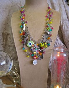 Gypsy in My Soul: Vintage Assemblage Necklace Charms Evil Eyes Hamsa Hand and Amulets GOOD LUCK PROTECTION. $178.00, via Etsy. Eclectic Silver Jewelry For Festivals, Multicolor Bohemian Jewelry With Vintage Charm, Bohemian Multicolor Charms Jewelry, Multicolor Bohemian Vintage Charm Jewelry, Bohemian Multicolor Vintage Charm Jewelry, Mardi Gras Festival, Vintage Assemblage Necklace, Vintage Jewelry Diy, 2023 Ideas