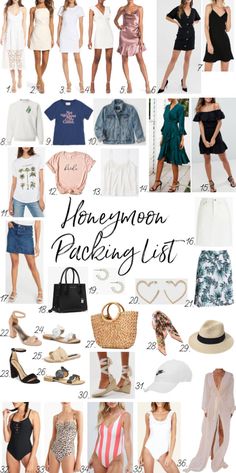 the honeymoon packing list is filled with pictures