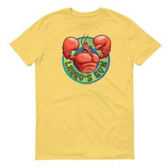 a yellow t - shirt with an image of a crab on it's chest