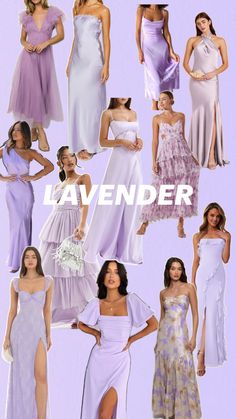 a bunch of women in dresses that are all different colors and sizes with the words lavender on them